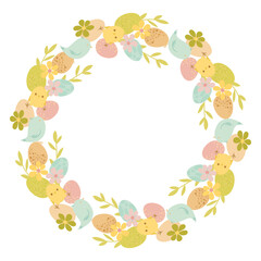Hand drawn Easter wreath, wreath with baby chicken and easter eggs