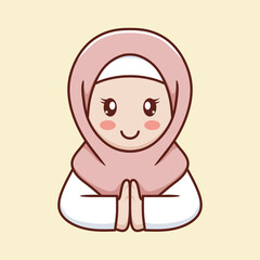 Vector illustration of Cute Muslim Girl Giving Greetings