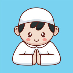 Cute kawaii polite muslim boy cartoon character vector illustration