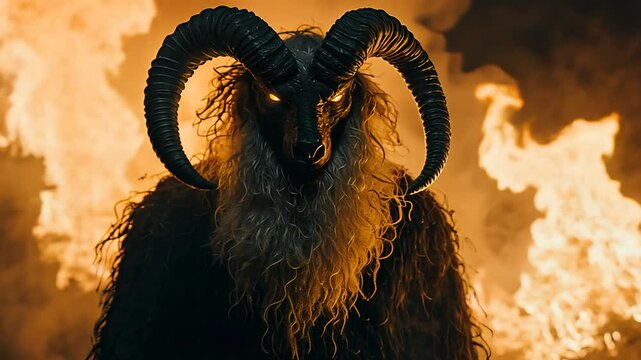 Fiery Goat Demon in Ritual Flames
