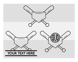 Baseball Bat Monogram, Baseball Bat Silhouette, Sports Svg, Baseball Stick Svg, Bat Svg, Baseball Bat Png, Baseball Svg Images, Cut Files, Split Monogram, Circle Monogram 