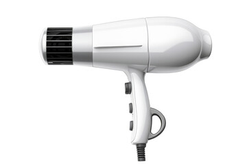White hair dryer. White and black colors. 