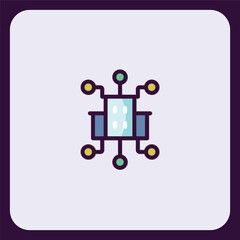 Stylized smart city network connectivity icon with node connections around building