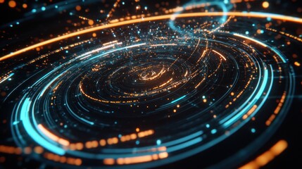 Obraz premium Abstract Technological Vortex with Glowing Particles and Circular Motion
