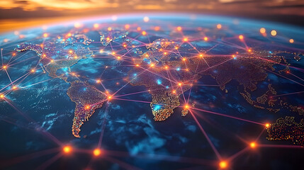 Intricate global value chains connecting manufacturers, suppliers, and distributors across borders - conceptual illustration of international trade and supply chains