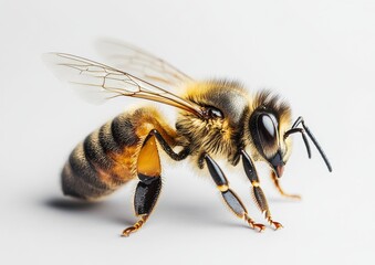 Close-Up of a Honey Bee with Intricate Details, Showcasing Wings, Antennae, and Unique Body Structure on a Soft Background