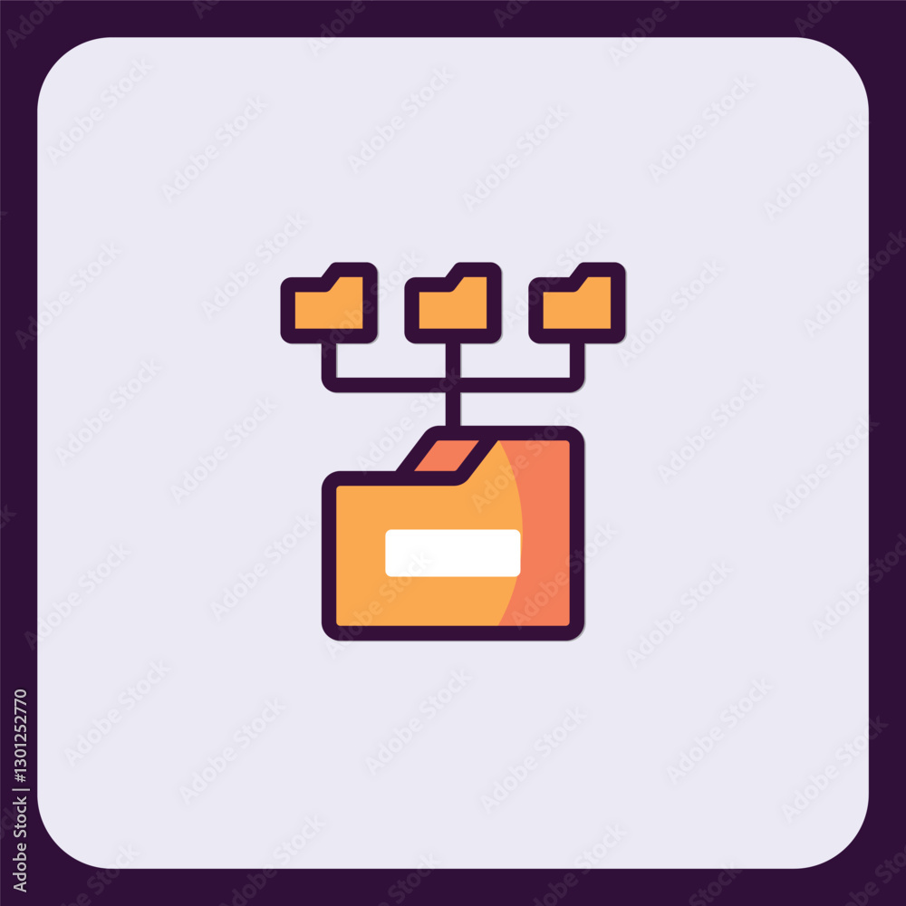 Poster stylized folder icon illustrating networked data connection with subfolders