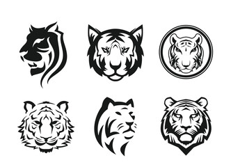 Tiger logo design tattoo Outline vector illustration t-shirt design, isolated on white background.	