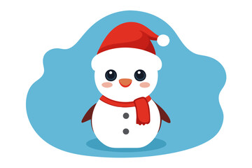 Happy New Year and Merry Christmas Cute Animal Cartoon Snowman in Santa Hat Vector