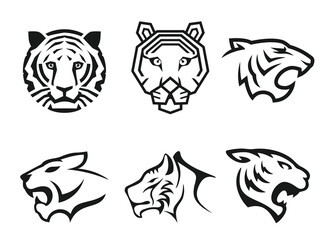 Tiger logo design tattoo Outline vector illustration t-shirt design, isolated on white background.	