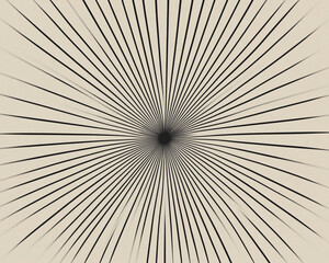 Abstract black radial lines extending outward from the center, creating a starburst pattern, symbolizing energy, movement, and dynamic design, with a beige background.