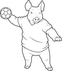 Pig Handball player Handball Animal Vector Graphic Art Illustration