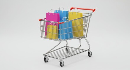 Colorful Shopping Bags in a Filled Shopping Cart