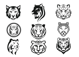 Tiger logo design tattoo Outline vector illustration t-shirt design, isolated on white background.	