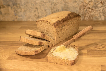 bread and butter, butter, homemade bread, spread, buttered slice, butter knife