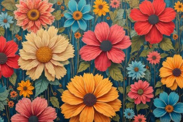 Vibrant Floral Art Design with Detailed Flowers