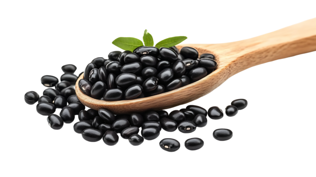 Wooden spoon and black beans on a transparent background. high resolution PNG file