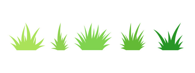 The green grass is isolated on a white background. A set of icons, a bunch of young, fresh, spring greens, a vector cartoon illustration is hand-drawn. A natural element for decoration and design © Svitlana