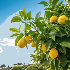 Vibrant Citrus Tree with Shiny Leaves and Bright Yellow Lemons