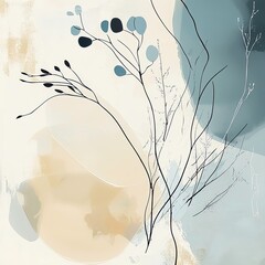 Abstract muted colors florals painting poster decoration
