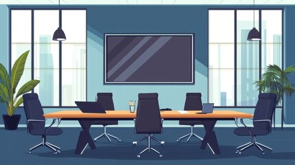 Modern Office Conference Room Design:  A Sleek and Efficient Workspace with City Views