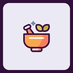 Natural Herbal Medicine Preparation Icon with Mortar and Pestle Graphic