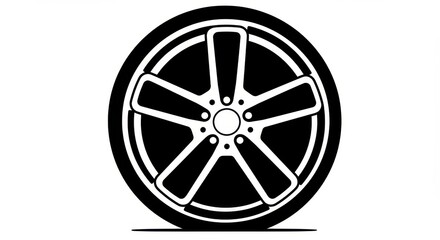 Obraz premium Simple Black and White Car Wheel Illustration