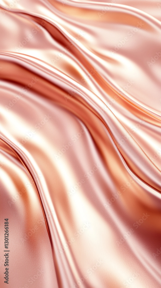 Aufkleber Close-up of smooth and shiny rose gold metallic fabric flowing in waves, creating a luxurious and elegant effect with a soft, satin-like texture.