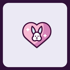 Heart Icon with stylized bunny and plus signs, creative animal pictogram