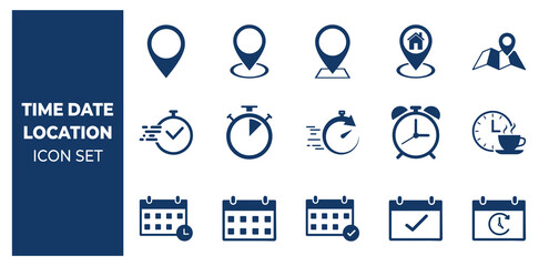 Time date and location icon illustration 