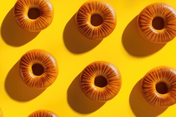 Baked Bagels Against Yellow Backdrop