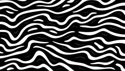 Seamless zebra skin texture. wavy zebra lines on a black and white background