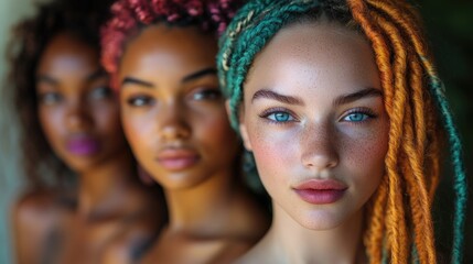 Obraz premium A group of women with dreadlocks gathered together, a symbol of unity and cultural diversity