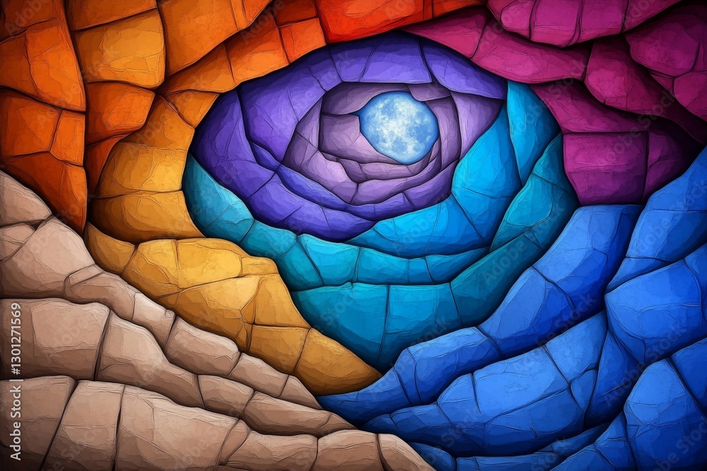 Poster a geometric abstract design of a canyon, using warm earth tones and sharp edges