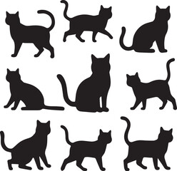 set of cats silhouettes. Flat Cat Silhouettes set on White Background