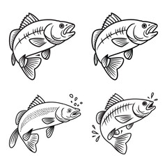  Set of outline editable fish vector graphic