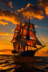Obraz premium sailing ship at sunset