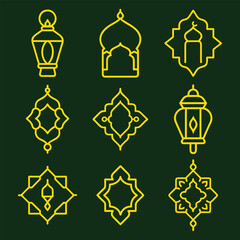 Islamic Patterns decorative Lantern Line Art Icons Set Vector Illustration for Eid Mubarak Ramadan Karim