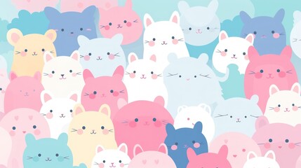 Kawaii pastel animal character illustration: delightful and playful pattern