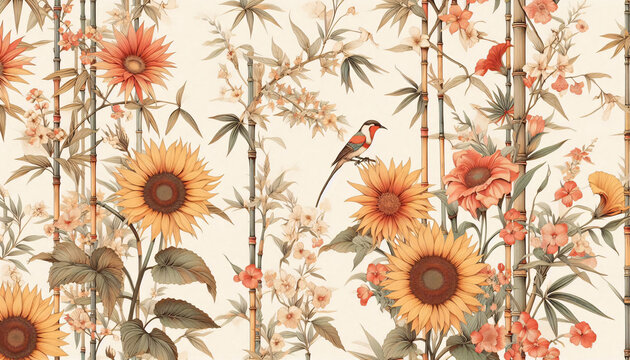 seamless floral background, vintage art style.