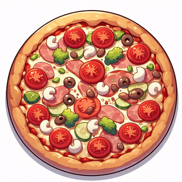 digital illustration of pizza on a white background.
