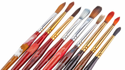 Fototapeta premium A set of paintbrushes on an isolated white background, object focused, png, stock image, hd quality
