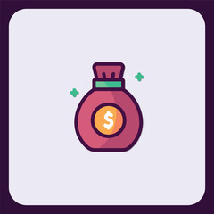 Stylized Icon of a Maroon Money Bag with Dollar Sign and Lucky Emblems