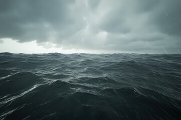 Moody Seascape: Dark Stormy Ocean Under a Dramatic Grey Sky