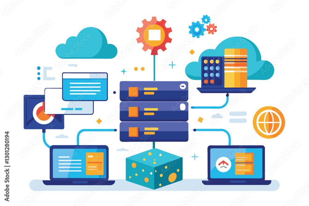 Poster a team is engaged in organizing digital data storage and managing file archives efficiently, organiz