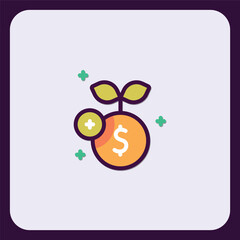 Blooming investment concept featuring a sprouting coin with vibrant accents