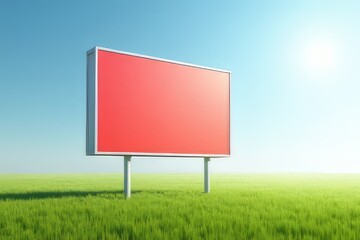 Empty Red Billboard in a Field - Outdoor Advertising Mockup