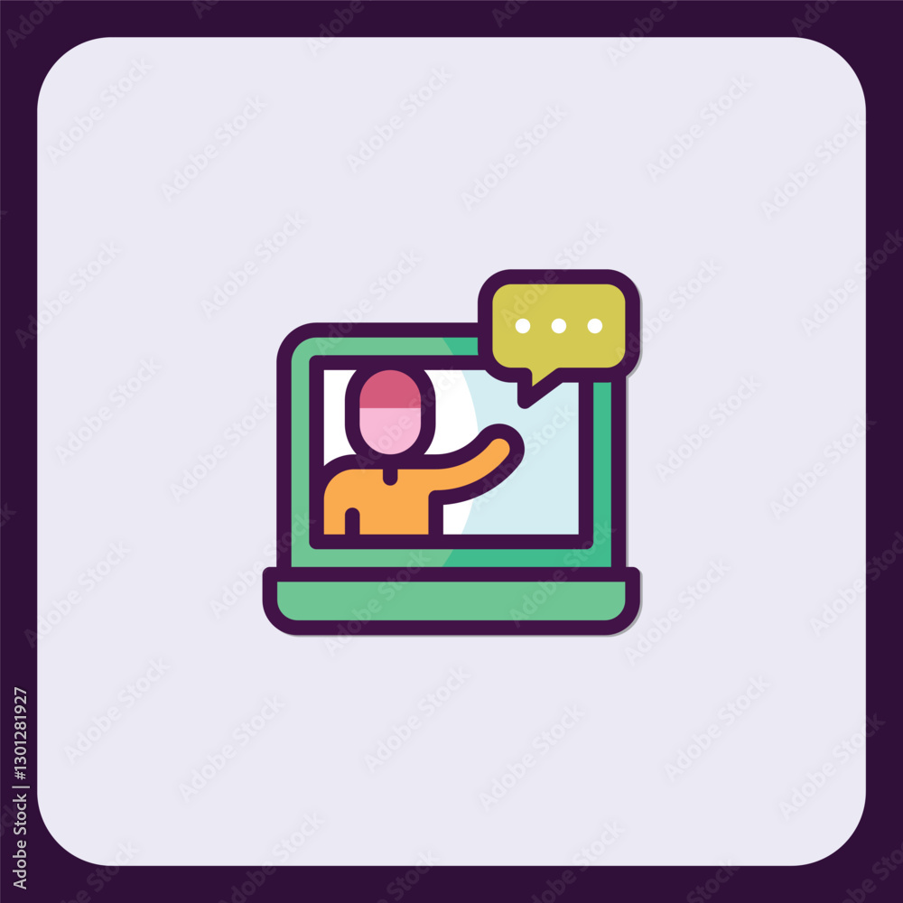 Poster online communication and virtual interaction on a notebook icon display