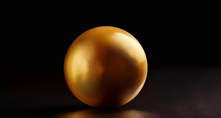 Abstract realistic minimal background, glossy golden or yellow sphere in black backdrop. contrast for design objects and empty space. Closeup minimalistic amber tones.