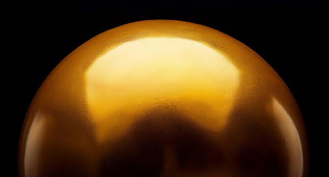 Abstract realistic minimal background, glossy golden or yellow sphere in black backdrop. contrast for design objects and empty space. Closeup minimalistic amber tones.